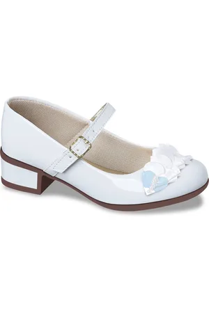 Pepite Moda Infantil Infantil - Sapatilha Feminina Com Salto Baixo Quadrado Branca