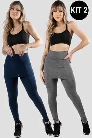 4 Estações Kit 2 Calças Legging Saia Lisa Feminino Academia Fitness Malhar