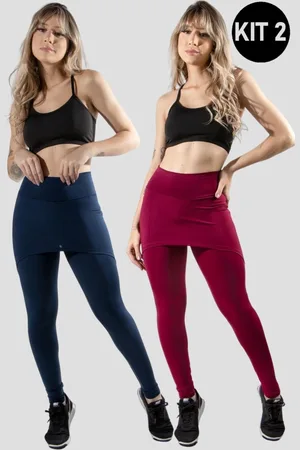 4 Estações Kit 2 Calças Legging Saia Lisa Feminino Academia Fitness Malhar