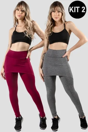 4 Estações Kit 2 Calças Legging Saia Lisa Feminino Academia Fitness Malhar