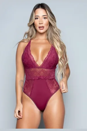 VEKYO Body Feminino Sem Bojo Com Renda Decote Profundo E Costa Cruzada Pocah