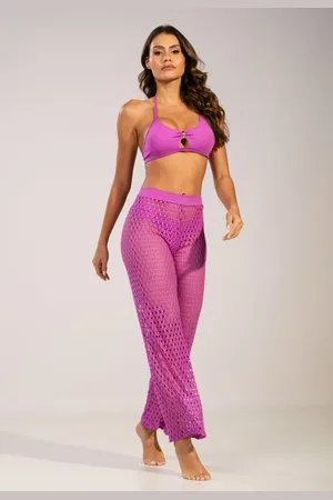 VEKYO Calça Saída de Praia Feminina Estilo Tricot Flare Cintura Alta