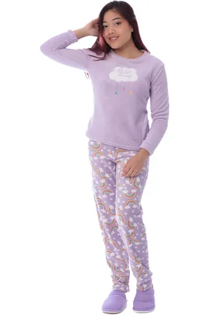 Victory Roupa De Dormir Juvenil Pijama De Frio Feminino Quentinho Lilas Arco Irisi