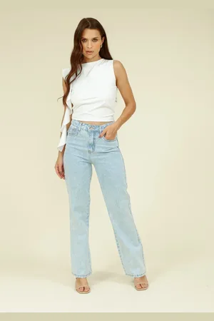 Pop Me Calça Jeans Reta com Aplicação Strass