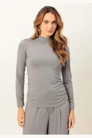 LEZ A LEZ Blusa Manga Longa Franzida com Gola Alta