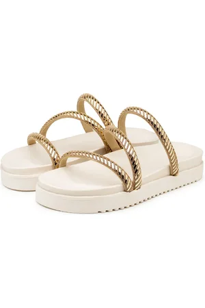 Flor da Pele Sandália Papete Feminina Flatform Tiras Strass 199066 Off White