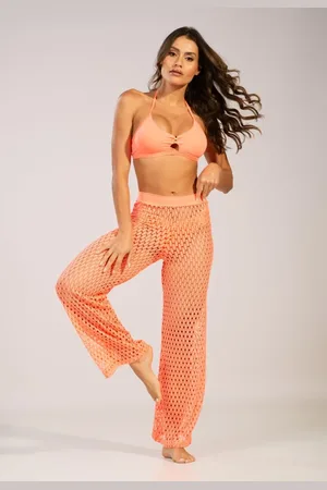 VEKYO Calça Saída de Praia Feminina Estilo Tricot Flare Cintura Alta