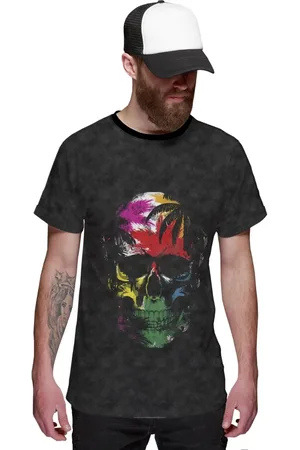 Di Nuevo Camiseta Coqueiros e Caveira Skull Tropical