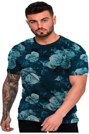 Di Nuevo Camiseta Estampada Flores Azul Fashion
