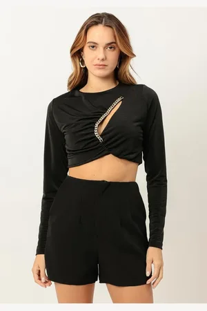 LEZ A LEZ Blusa Manga Longa Cropped com Corrente