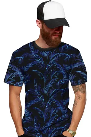 Di Nuevo Camiseta Folhas Coqueiros Azul Neo Psy verão