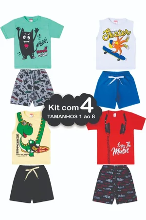 CANOAH CONFECÇÃO Infantil - kit com 4 conjuntos juvenil menino verão 1 ao 8