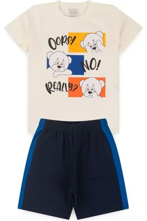 Molekada Infantil - Conjunto Verão Menino Natural Camiseta E Bermuda ursinho