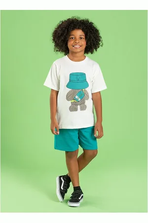 Molekada Infantil - Conjunto Verão Menino Natural Camiseta E Bermuda Urso