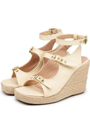 Flor da Pele Sandalia Feminina Anabela Juta Tiras Com fivela 190000 Napa Gergelim