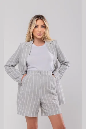 Salvatore Fashion Conjunto Feminino Alfaiataria Blazer e Bermuda Listrado Salvatore