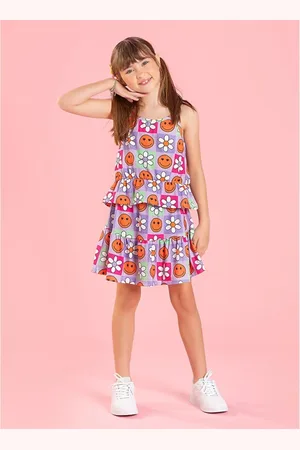 Molekada Infantil - Conjunto Verão Menina Lilás Cropped E Saia Com Babado Sorrisos Floridos
