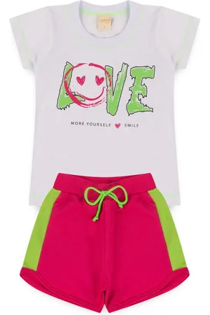 Molekada Infantil - Conjunto Verão Menina T-shirt e Shorts Boxeador Love