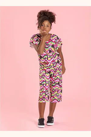 Molekada Infantil - Conjunto Verão Menina Tulipa Blusa E Calça Pantacourt Corações