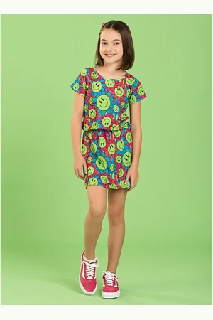 Molekada Infantil - Vestido Menina Magenta Com Manga e Elástico na Cintura Jardim Alegre