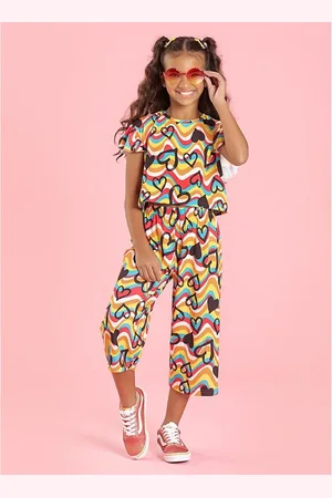 Molekada Infantil - Conjunto Verão Menina Vitamina Blusa E Calça Pantacourt Corações
