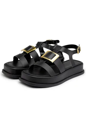 Flor da Pele Sandália Papete Flatform Tiras Ajuste Fivela 23430 Preta