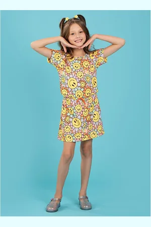 Molekada Infantil - Vestido Menina Vitamina Com Manga e Elástico na Cintura Jardim Alegre