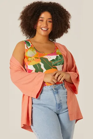 Malwee Regata Feminina Plus Size Tropical Em Viscose Stretch