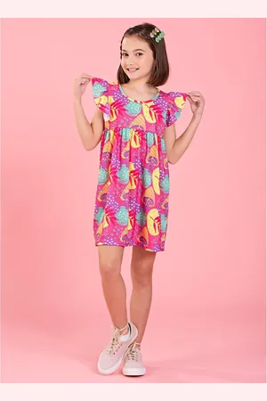 Molekada Infantil - Vestido Menina Poema Com Manga Babado Folhas Encantadas