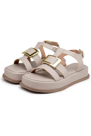 Flor da Pele Sandália Papete Flatform Tiras Ajuste Fivela 23430 Aveia