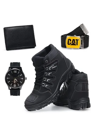 Eleganci Bota Masculina Onda7 Adventure Lona Preta em Promoção Com Carteira Cinto Relógio - Cahy Moto