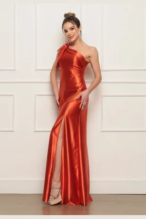 Cia do Vestido Vestido Longo de Festa Um Ombro Sereia com Fenda Sensual Pillari Terracota