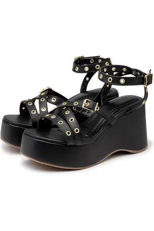 Flor da Pele Sandália Feminina Anabela Salto Plataforma Tiras Ilhós 9100