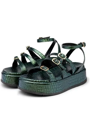 Flor da Pele Sandália Papete Flatform Croco Electra Army Tiras com Fivelas 5302- Bromélia