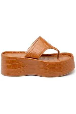 Flor da Pele Sandália Tamanco Flat Plataforma Salto Alto 5100 Croco Whisky