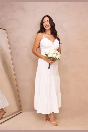 Cia do Vestido Vestido Midi Longuete Viscose Alcinha Frente Única Noivas Casamento Civil Elegante Darciê