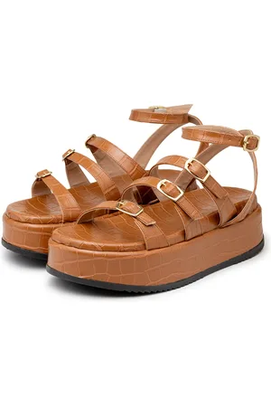 Flor da Pele Sandália Papete Flatform Croco Catamelo Tiras com Fivelas 5302- Bromélia