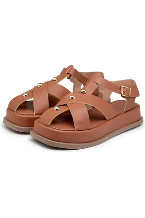 Flor da Pele Sandália Flatform Feminina Tiras Bola Dourado 23401