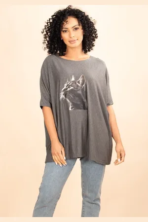 Amazonia Vital T-Shirt Ampla Malha Morcego Manga Curta Mescla Gato