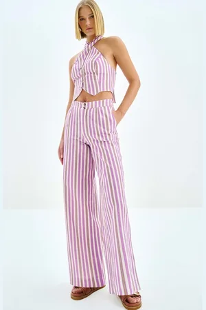 LEZ A LEZ Calça Pantalona em Linho Estampada
