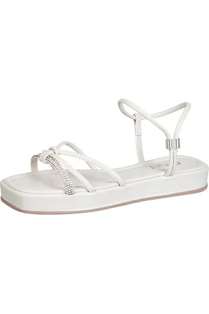 Gigil Sandália Feminina Papete Blogueira Tiras Strass Flatform Off White