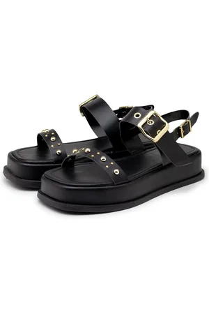 Flor da Pele Sandália Feminina Flatform Papete Tiras Fivela 23420 Preta