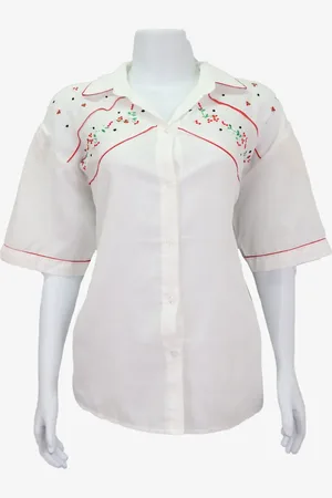 EMIGÊ Camisa Casual Bordada Ombreiras Branca Produto Gentilmente Usado