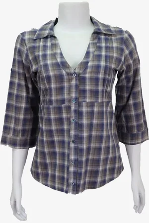 EMIGÊ Camisa Zara Bata Casual Xadrez Azul Produto Gentilmente Usado