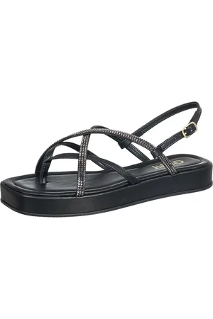 Gigil Sandália Feminina Plataforma Papete Dedo Tiras Strass Rasteira Flatform