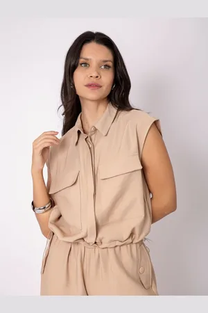 RAIZZIS BLUSA COLETE ELÁSTICO CINTURA BEGE
