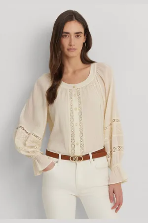 Ralph Lauren Camisa Reta Recorte Renda Off-White