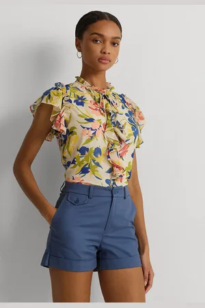 Ralph Lauren Blusa Reta Floral Babado Off-White