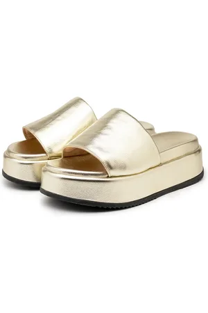 Flor da Pele Sandália Feminina Tamanco Flatform 5300 Napa Floter Ouro Ouro Light
