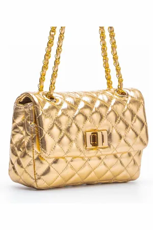 Ana Cavalcanti BOLSA COURO LEGÍTIMO MINI QUILTED EM MATELASSÊ DOURADA